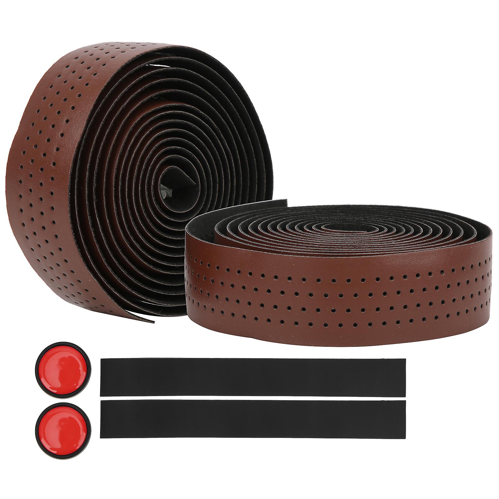 2pcs Cycling Pu Leather+eva Handlebar Belt Road Bike Antislip Bar Tape Handlebar Strapbrown