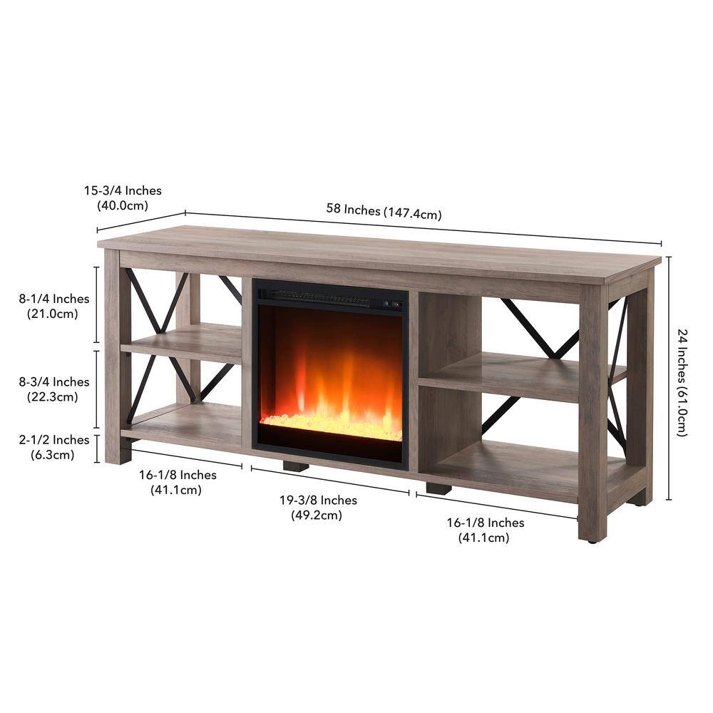 MeyerCross Sawyer 58 in. Gray Oak TV Stand Fits TV's up to 65 in. with Crystal Fireplace Insert TV1010