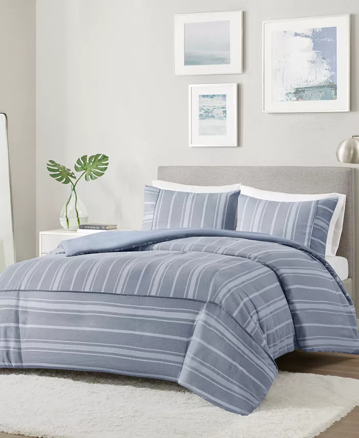 Beautyrest Kent 3 Piece Striped Herringbone Oversized Duvet Cover Set， Full Queen