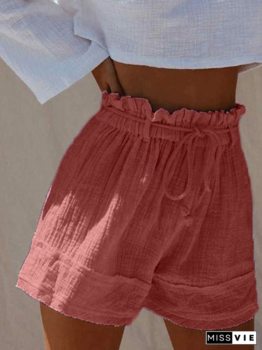 Plus Size White Boho Cotton-Blend Shorts