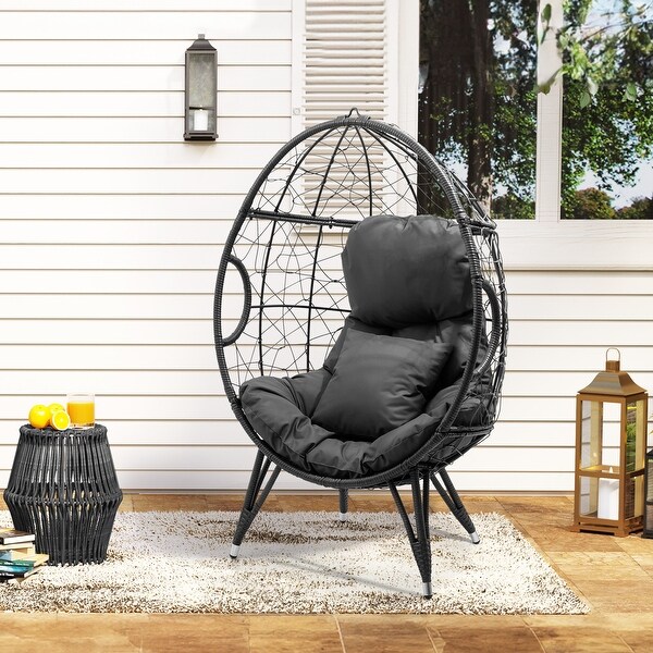 Patio Wicker Egg Chair or PE Rattan Basket Swing Chair Hanging Chair with Cushion