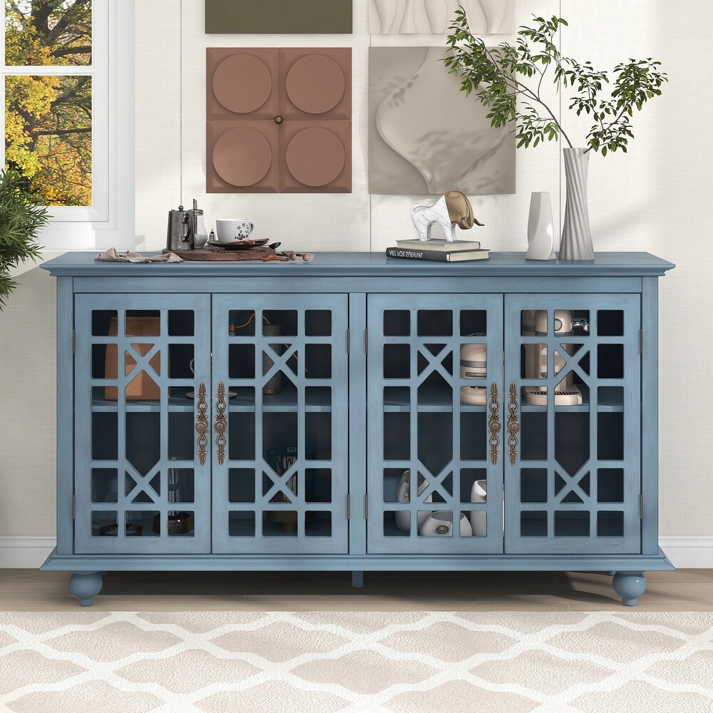 Solid Wood Sideboards with Adjustable Height Shelves  Metal Handles   4 Glass Doors for Living Room  Bedroom and Hallway