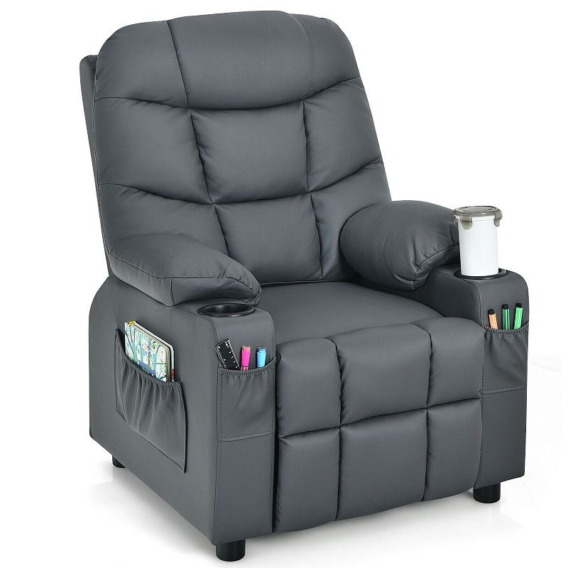 PU Leather Kids Recliner Chair with Cup Holders and Side Pockets