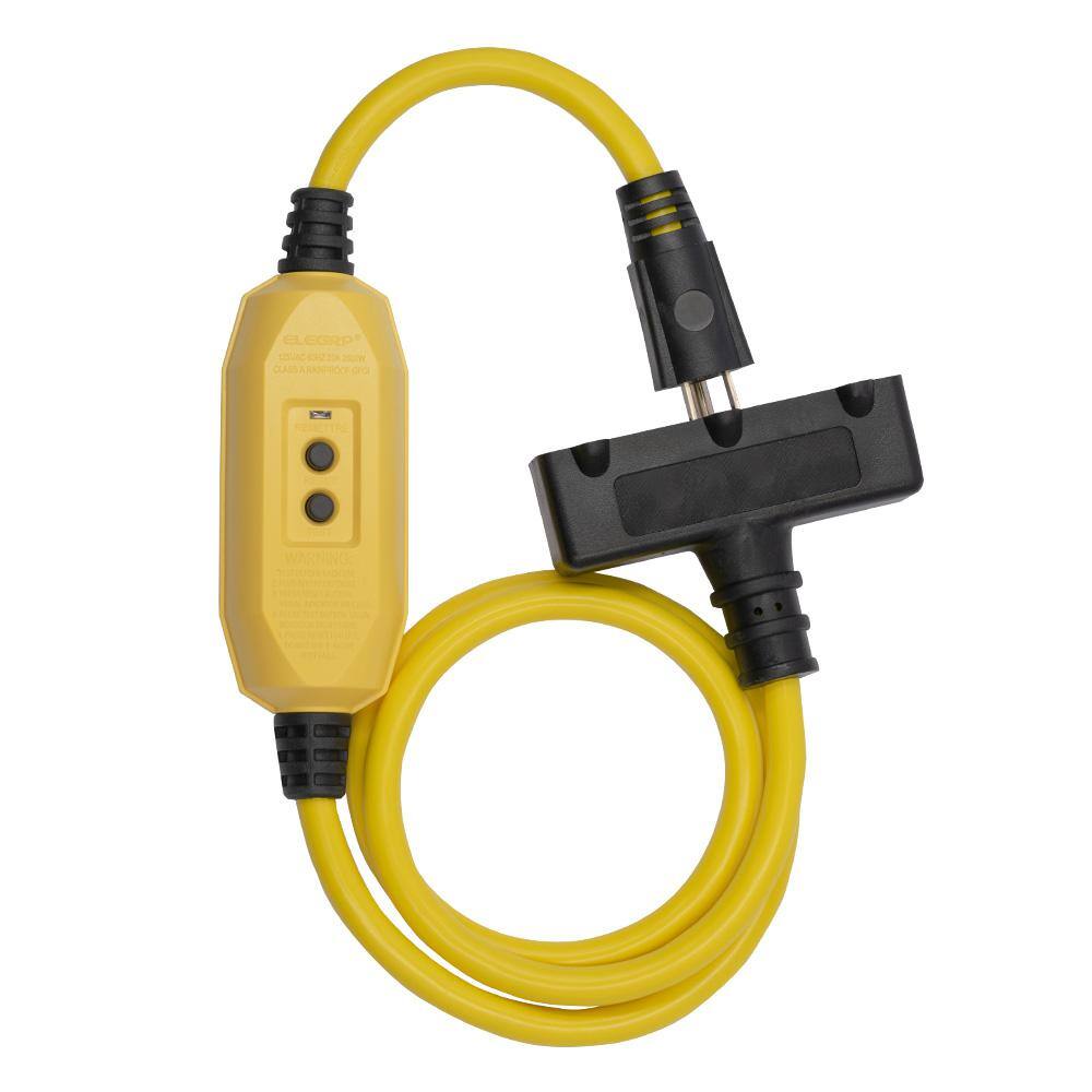 ELEGRP 3 ft. 15 Amp In-Line Self-Test Manual Reset Portable GFCI Plug with 3-Outlet Cord Yellow G20CM-3FT