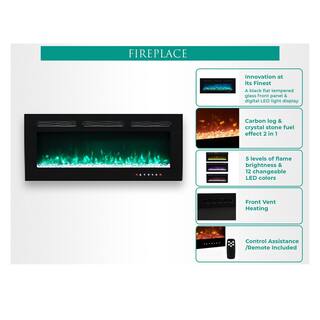 HOMESTOCK 50 in. Black Electric Fireplace Wall Mounted Fireplace LED with 12 Colors Touch Screen Remote Logset and Crystal Stones 89431HD