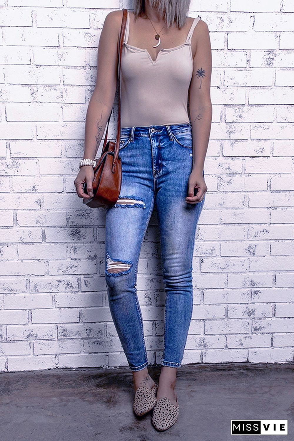 Vintage Ripped Washed Pencil Jeans Wholesale