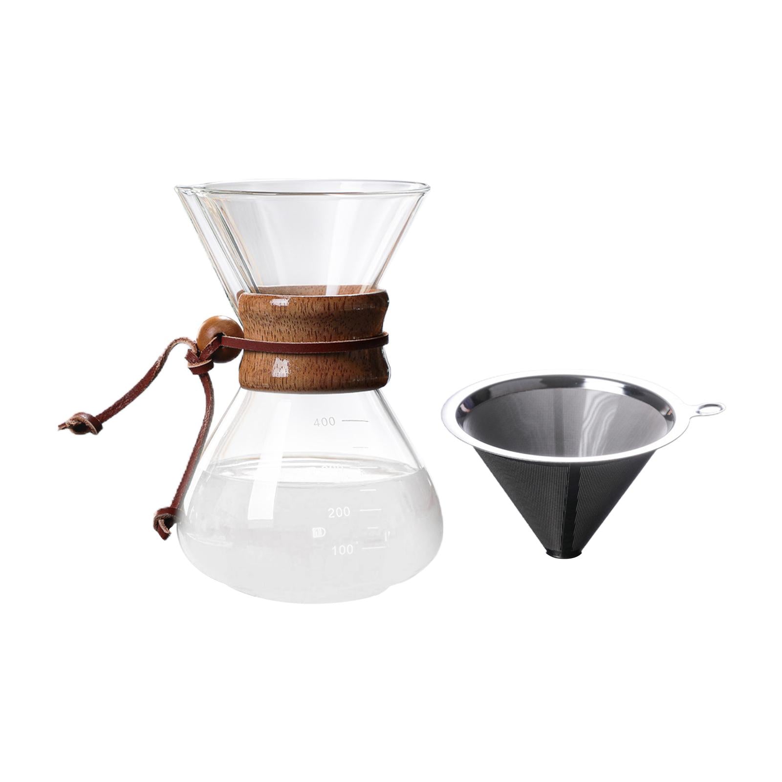 Glass Coffee Pot Reusable Filter Resistant , 400ml with Filter, Bottom Diameter: 10.5cm Opening Diameter: 9.5cm Height: 16.5cm