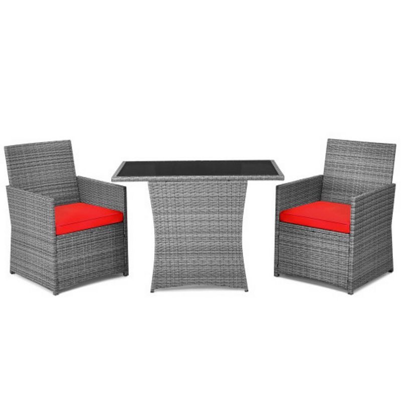 3 Pieces Patio Rattan Furniture Set with Cushioned Armrest Sofa