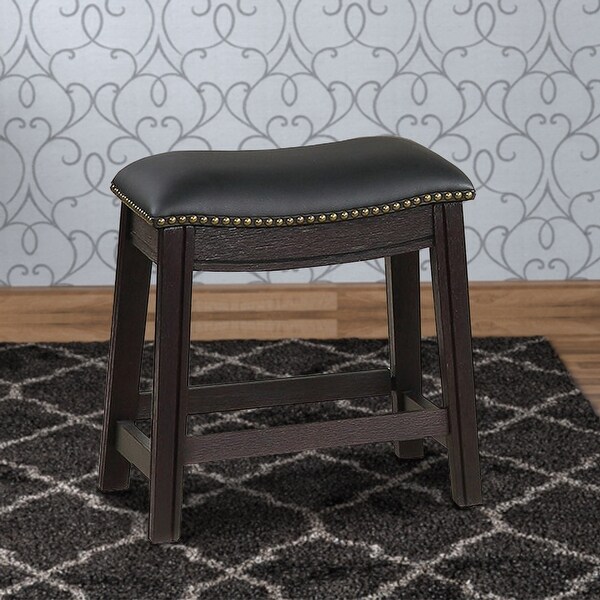 Curved Leatherette Stool with Nailhead Trim， Set of 2， Black