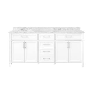 Home Decorators Collection Caville 72 in. W x 22 in. D x 34.50 in. H Bath Vanity in White with Carrara Marble Top Caville 72W