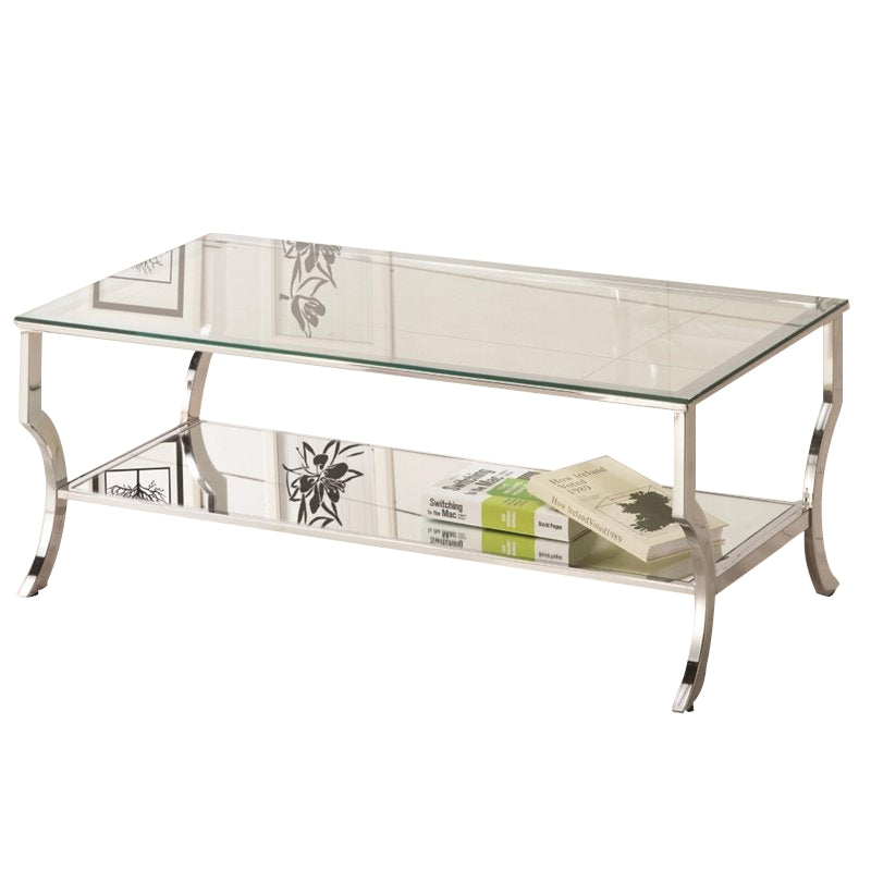 Pemberly Row Glass Top Accent Coffee Table in Chrome