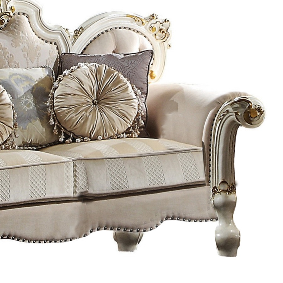 Wood And Fabric Traditional Style Loveseat With Toss Pillows  White And Cream   Victorian   Loveseats   by VirVentures  Houzz