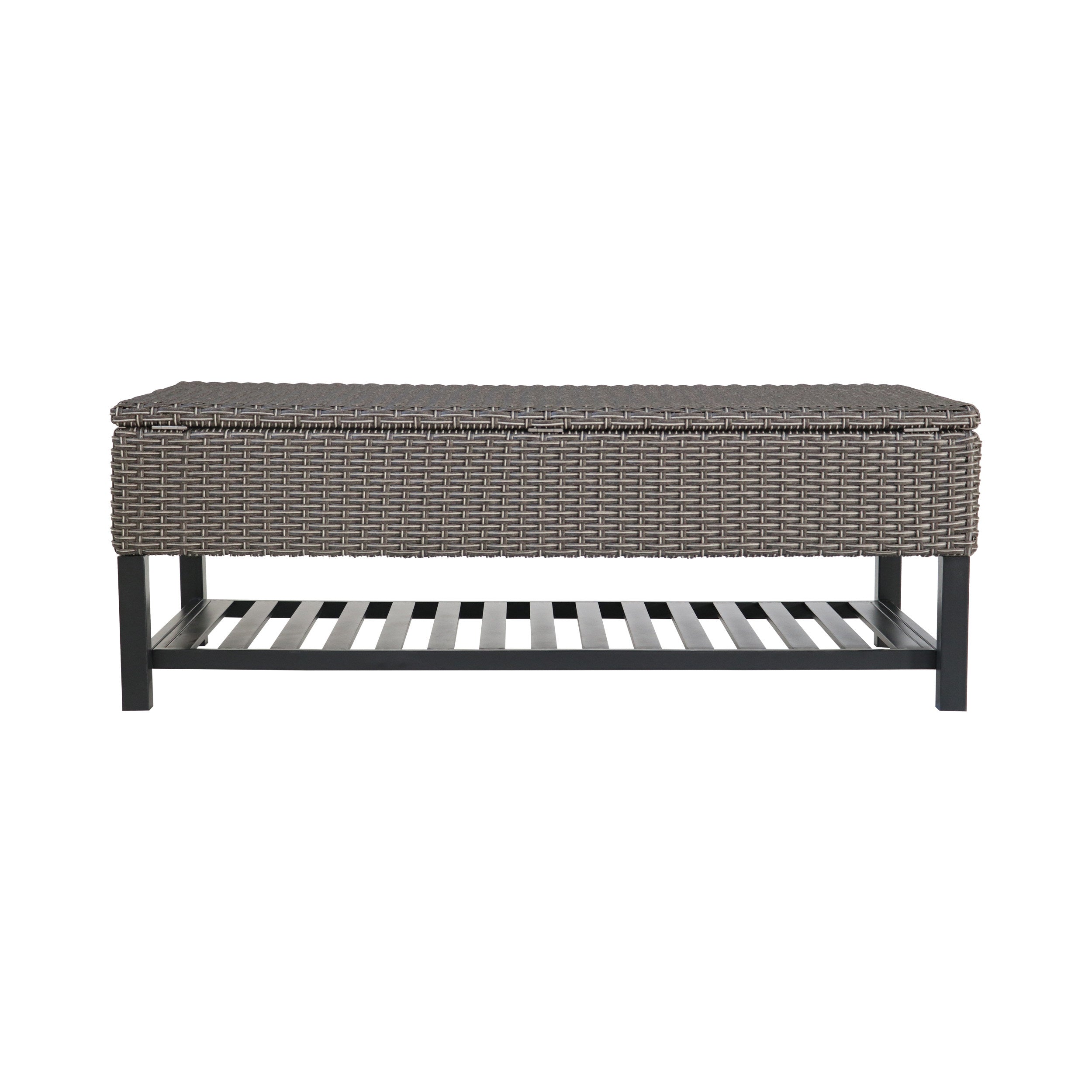 Martina Storage Bench with Rack, Wicker with Iron Frame