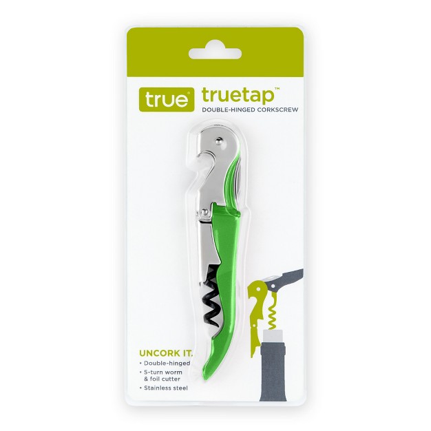 True Truetap Lime Green Double Hinged Waiter s Corkscrew Stainless Steel Wine Key With Foil Cutter