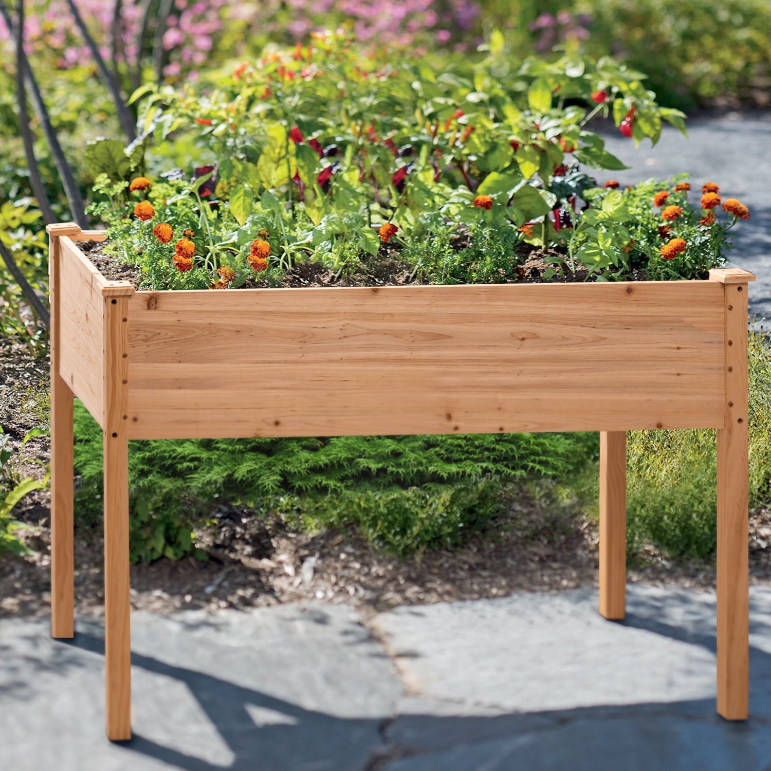 Lacoo Raised Garden Bed 46x22x30in Elevated Wood Planter Box Stand with Legs Outdoor Patio Garden Box to Grow Flower, Fruits, Herbs and Vegetables for Backyard, Patio, Balcony, 280 lb Capacity