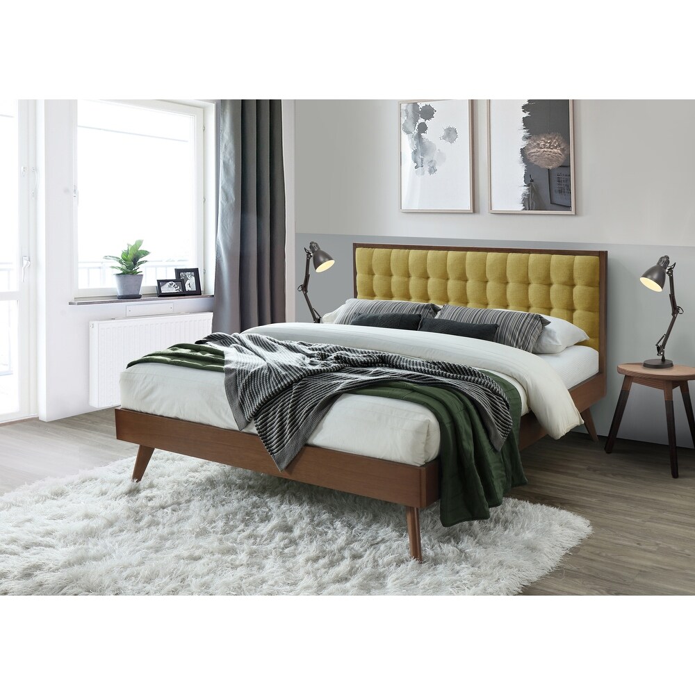 Hughes Mid century Modern Upholstered Platform Bed with Wood Frame