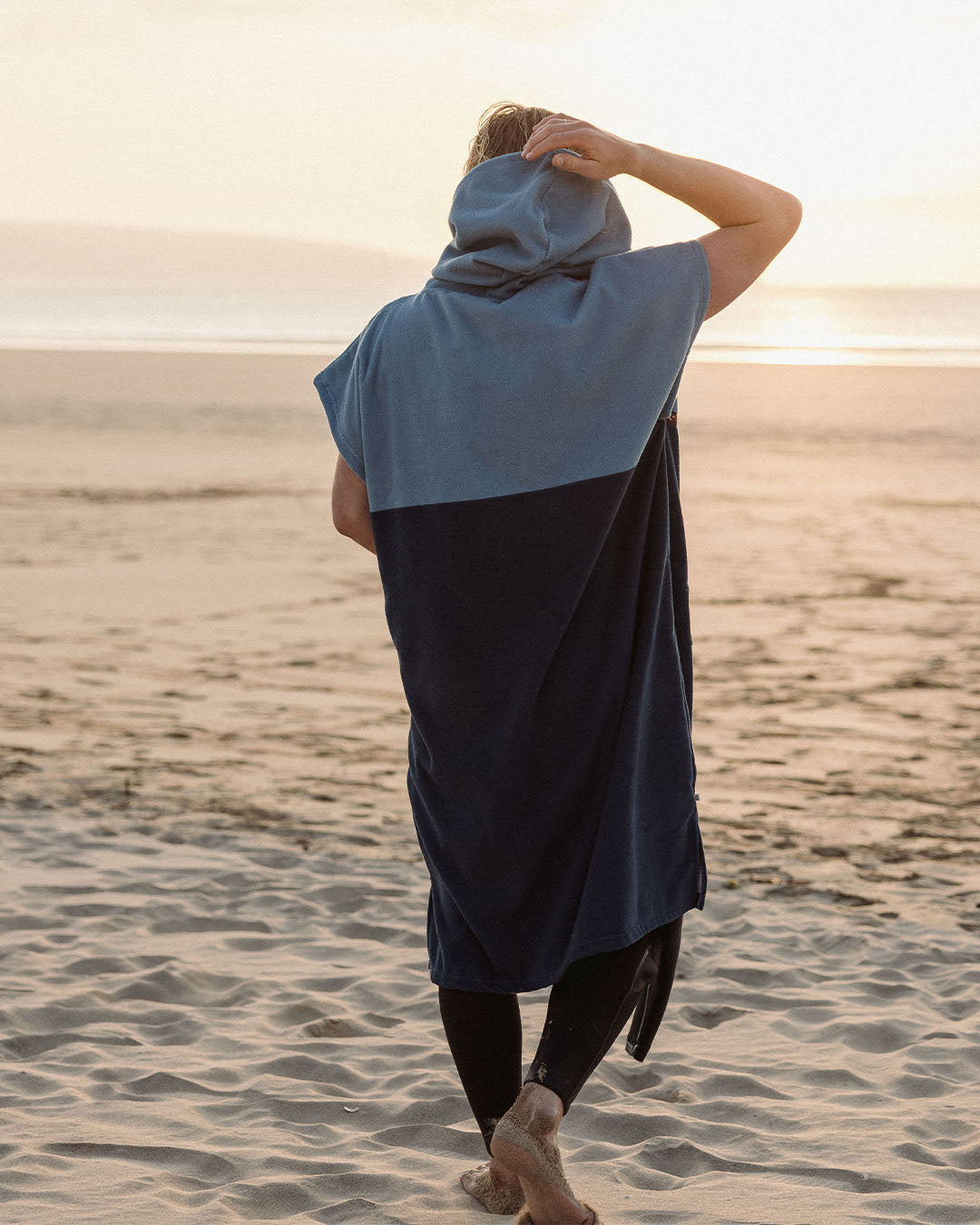 Baja Recycled Towel Poncho - Provincial Blue/ Dark Denim