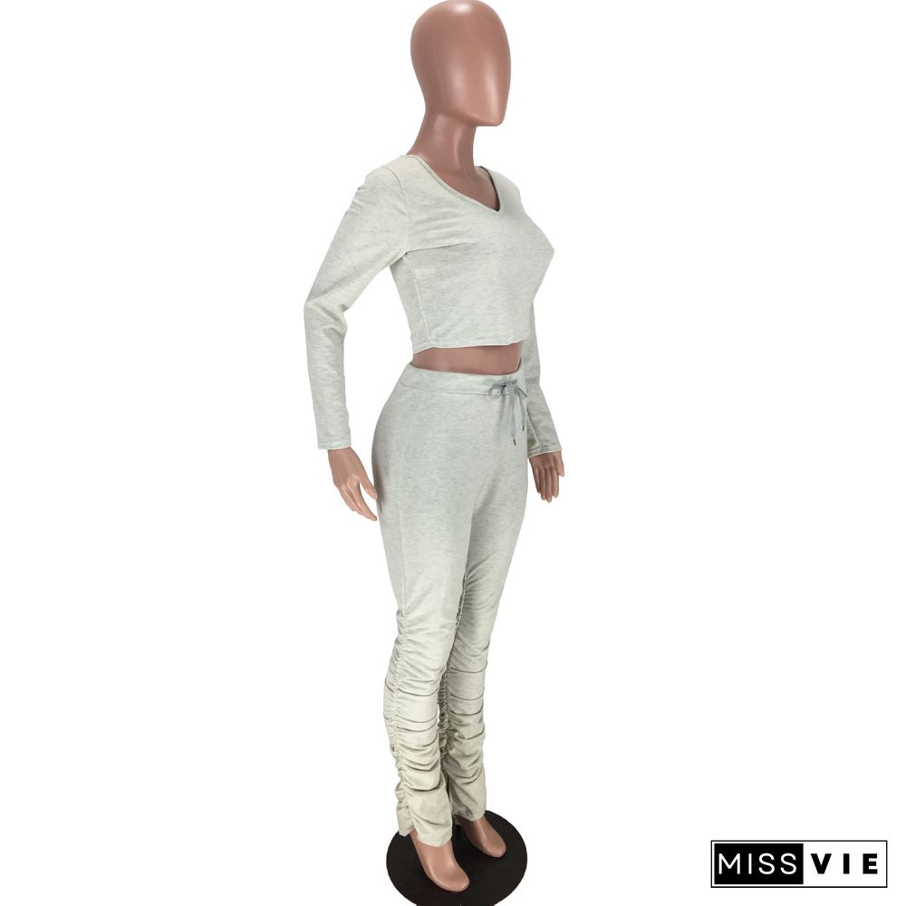 Long Sleeve Crop Top Stacked Flared Pant Sweatsuit