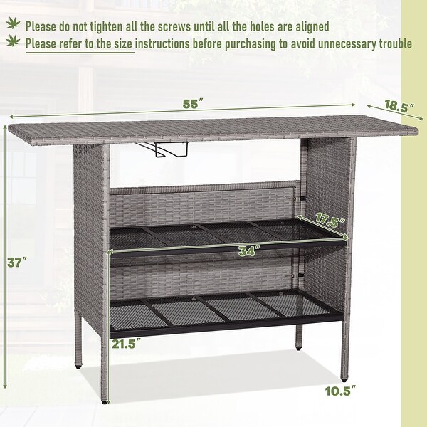 Gymax Patio Rattan Wicker Bar Height Counter Table Storage Shelf Rail