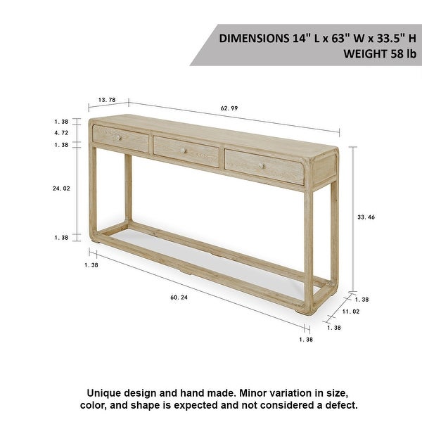 Artissance Reclaimed Peking Console Table With 3 Drawers and Weathered White Wash Finish， 34 Inch Tall