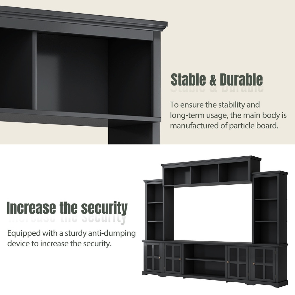 Multifunctional Modern Wall Unit with Tempered Glass Door  TV Console Table for TVs Up to 70 inches  Ample Storage