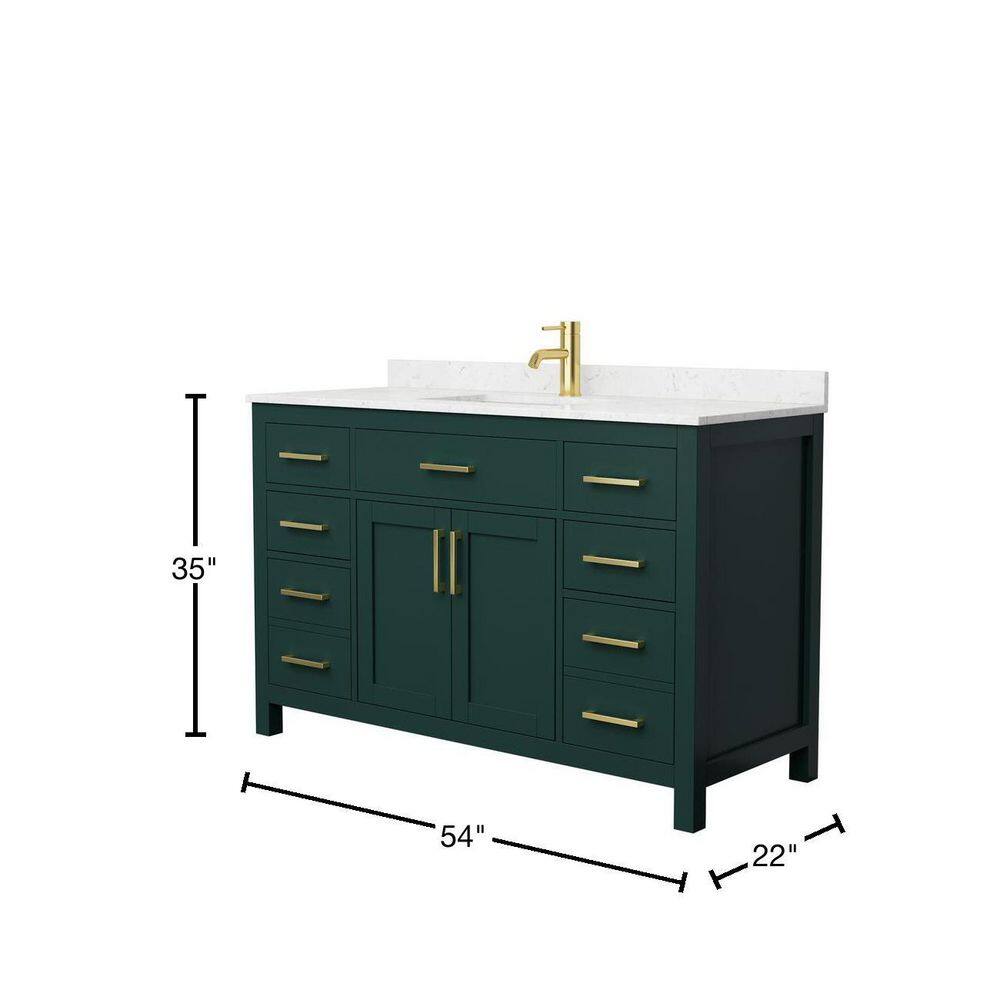 Wyndham Collection Beckett 54 in. W x 22 in. D x 35 in. H Single Sink Bathroom Vanity in Green with Carrara Cultured Marble Top WCG242454SGDCCUNSMXX