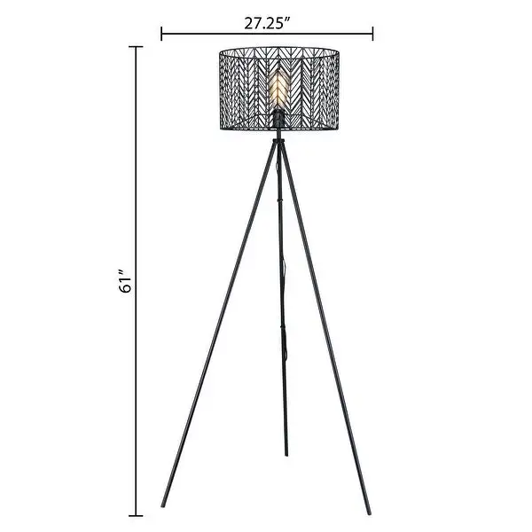 Roisin River of Goods Black Metal Cage-Shade 61-Inch Tripod Base Floor Lamp - 27.25