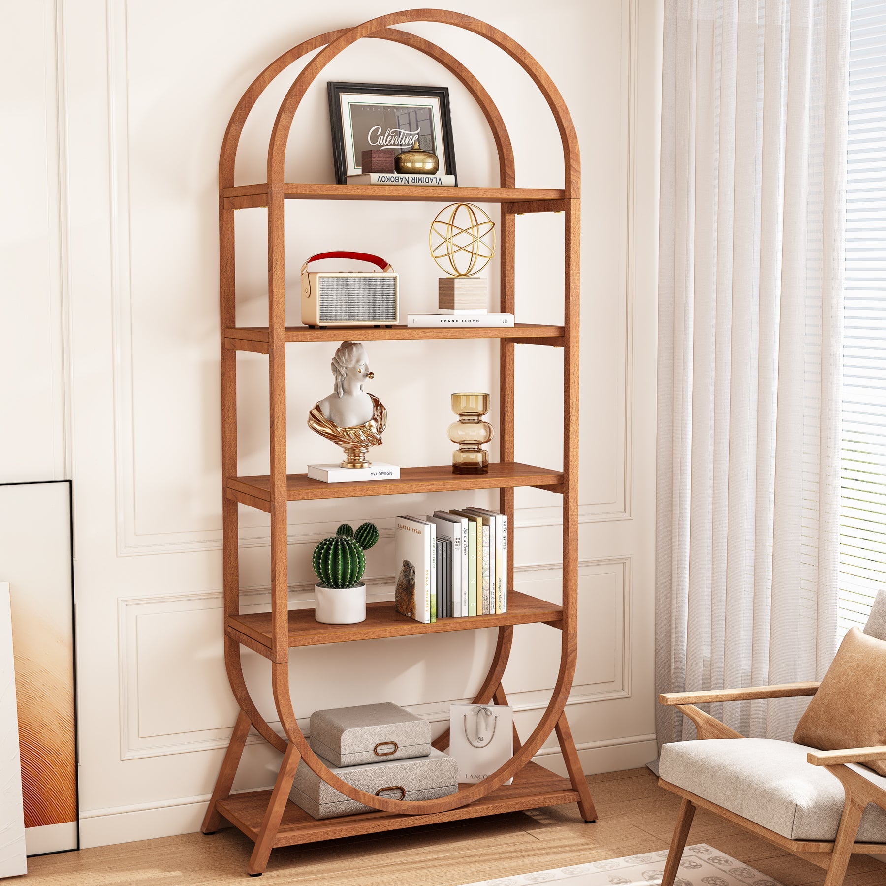 5-Tier Bookshelf, 70.8 Open Bookcase Arched Display Rack