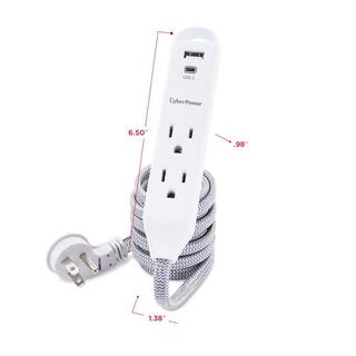 CyberPower 6 ft. 15-Watt 3-Outlet Surge Protector USB-A 2.4 Amp USB-C 400 Joules Braid Cord GC306UCHD