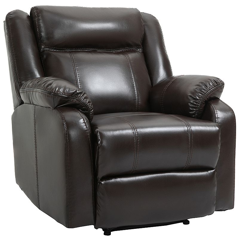 HOMCOM PU Leather Manual Recliner with Thick Padded Upholstered Cushion and Retractable Footrest Brown