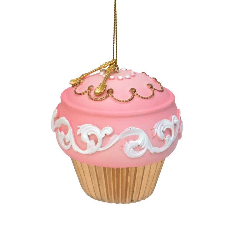 3.5 Pink & Gold Cupcake Ornaments Assorted Set Of 2