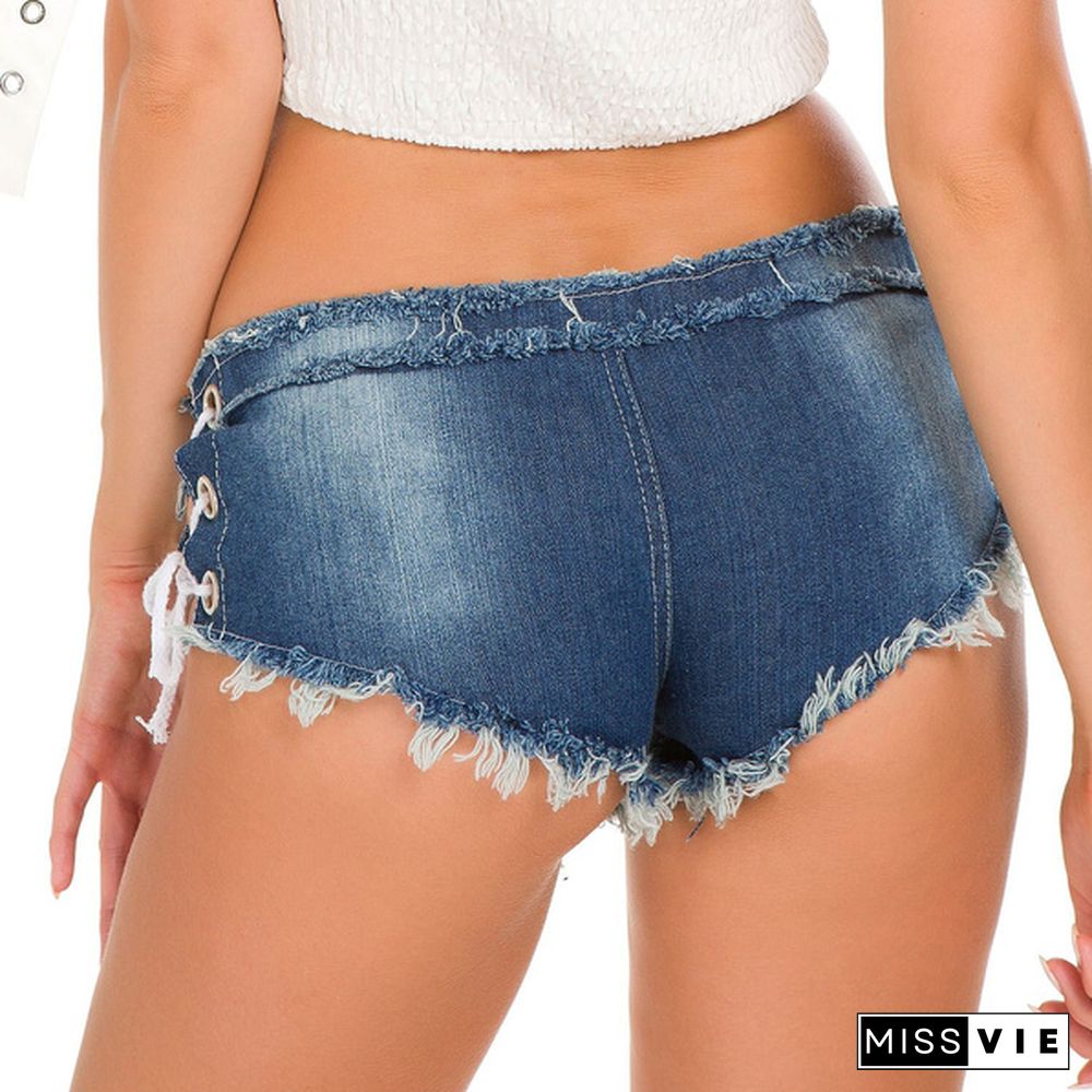 Women Jeans Shorts Summer Low-waist Denim Knotted Band Mini Short Beach Casual Shorts Club Party Bikini Bottom