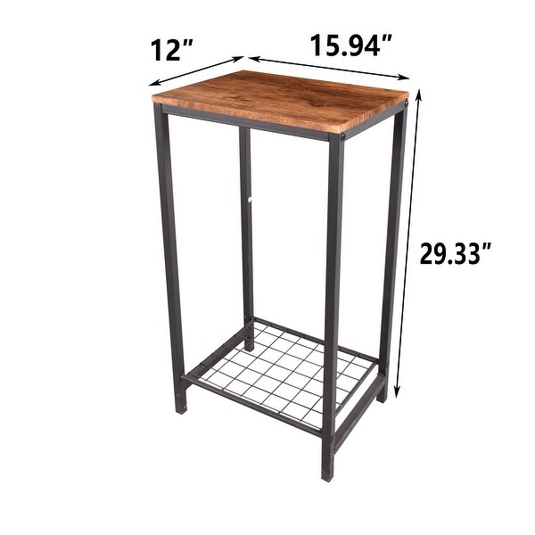 2-Tier End Table， Industrial Side Table Nightstand with Metal Frame - - 35974979