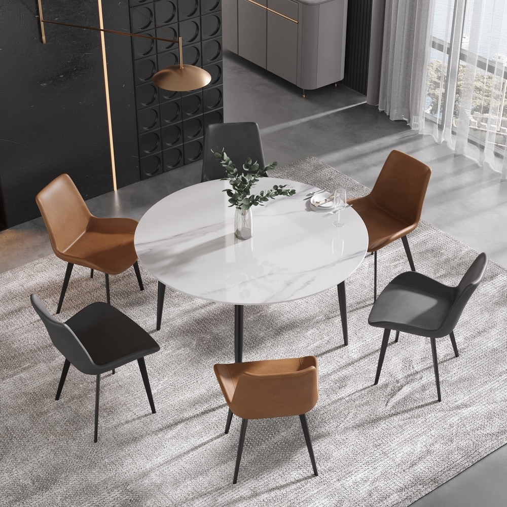 53'' Modern Sintered Stone Round Dining Table with Carbon Steel Legs