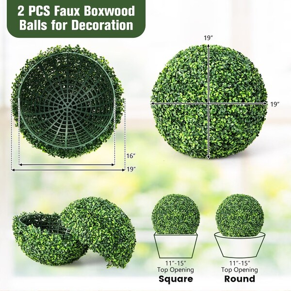 2 Pieces Artificial Boxwood Topiary UV Protected Indoor Outdoor Balls