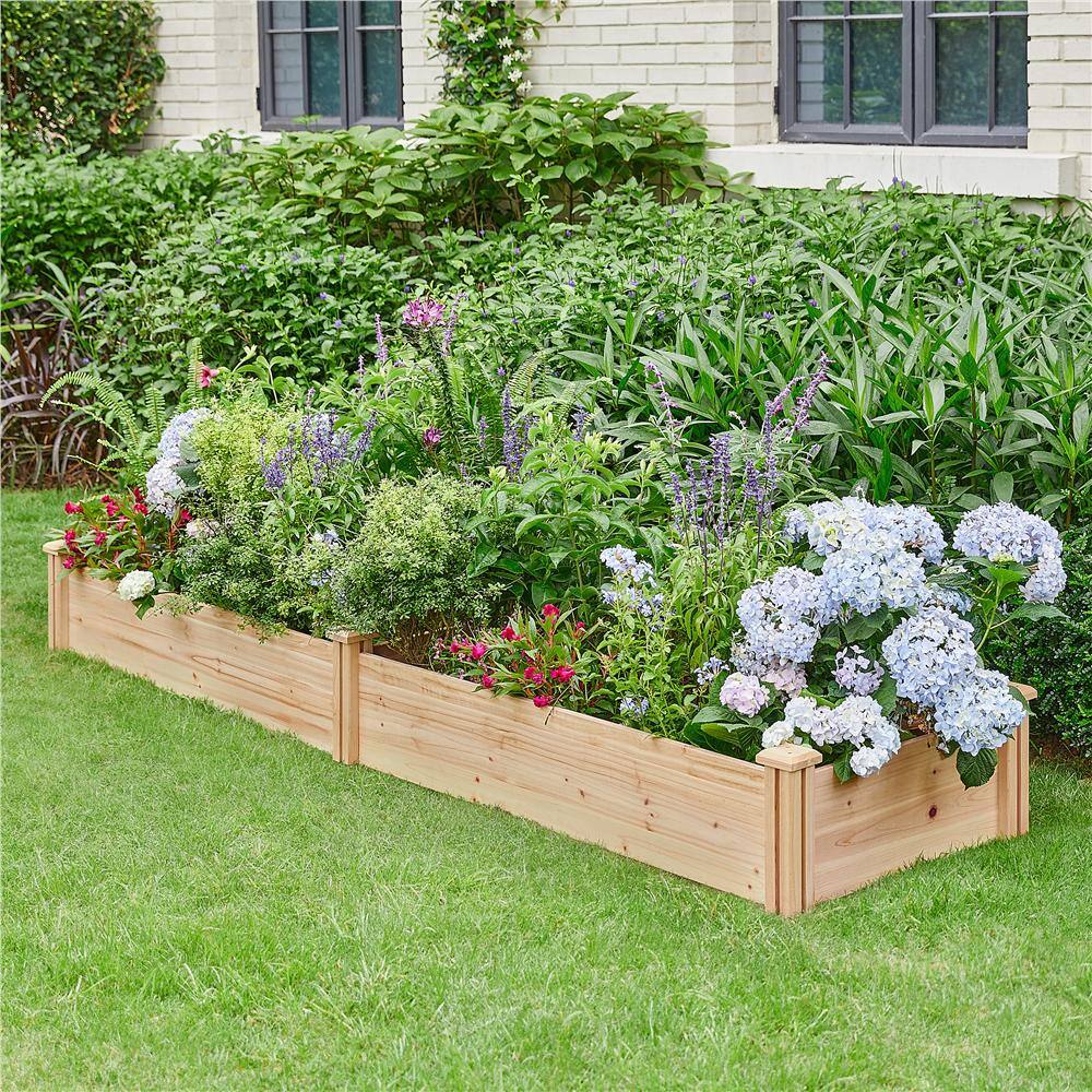Yaheetech 8 ft. x 2 ft. Wooden Raised Garden Bed Divisible Planter Box for Vegetable Flower Greens  Planting DYkdtk0001