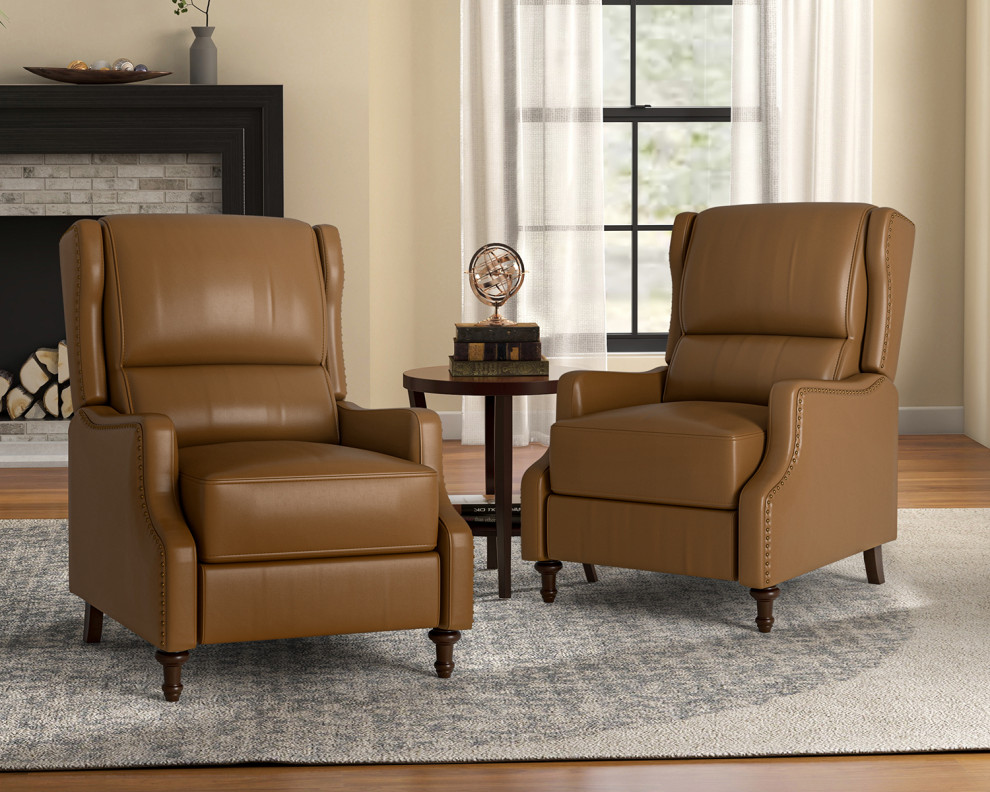 Traditional Genuine Leather Recliner With Nailhead Trims Set of 2   Traditional   Recliner Chairs   by Karat Home  Houzz