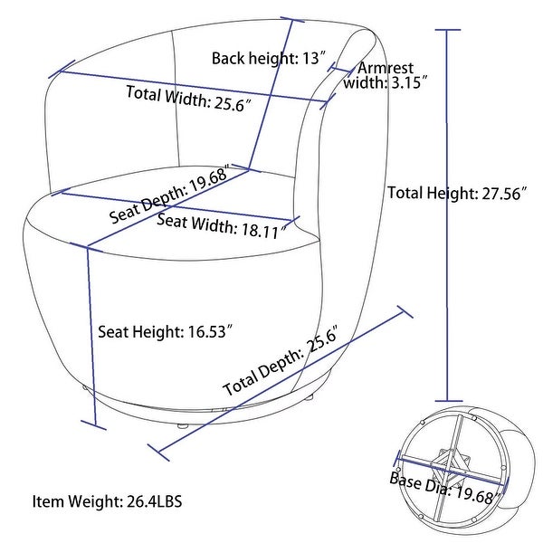 Soft Thicken Upholstered Fabric Swivel Accent Armchair Barrel Chair with Black Powder Coating Metal Ring