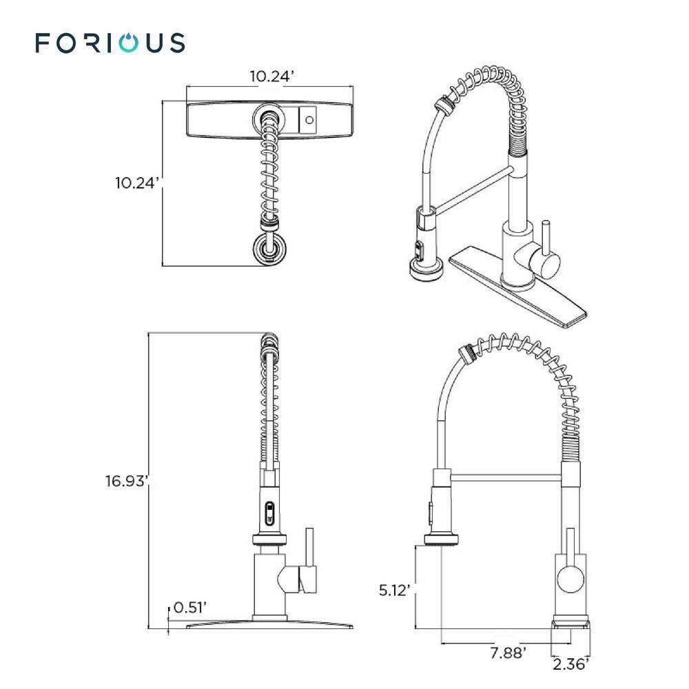 FORIOUS Single Spring Handle Kitchen Faucet with Pull Down Sprayer Kitchen Sink Faucet with Deck Plate in Matte Black HH51000B