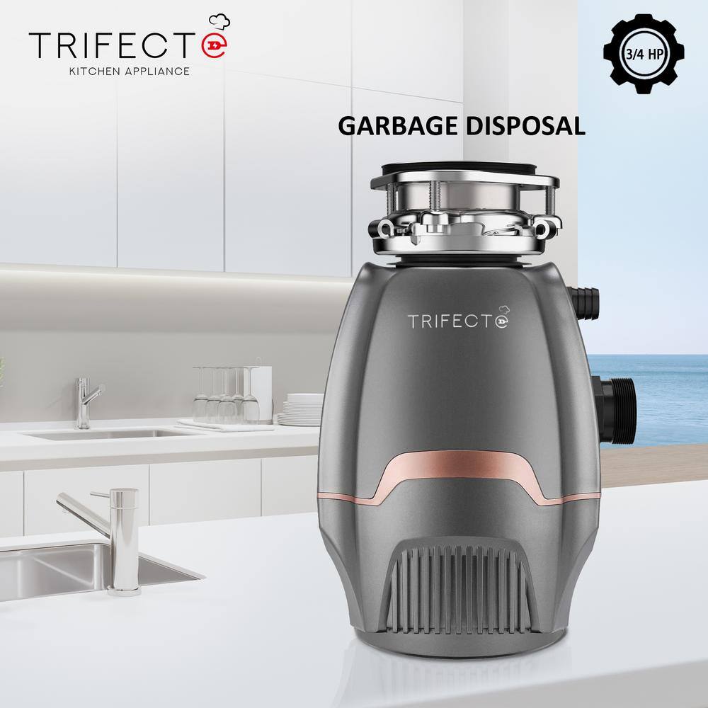 Trifecte Blender 34 HP Continuous Feed Gray Garbage Disposal with Sound Reduction and Power Cord Kit TRI-CGMD-65