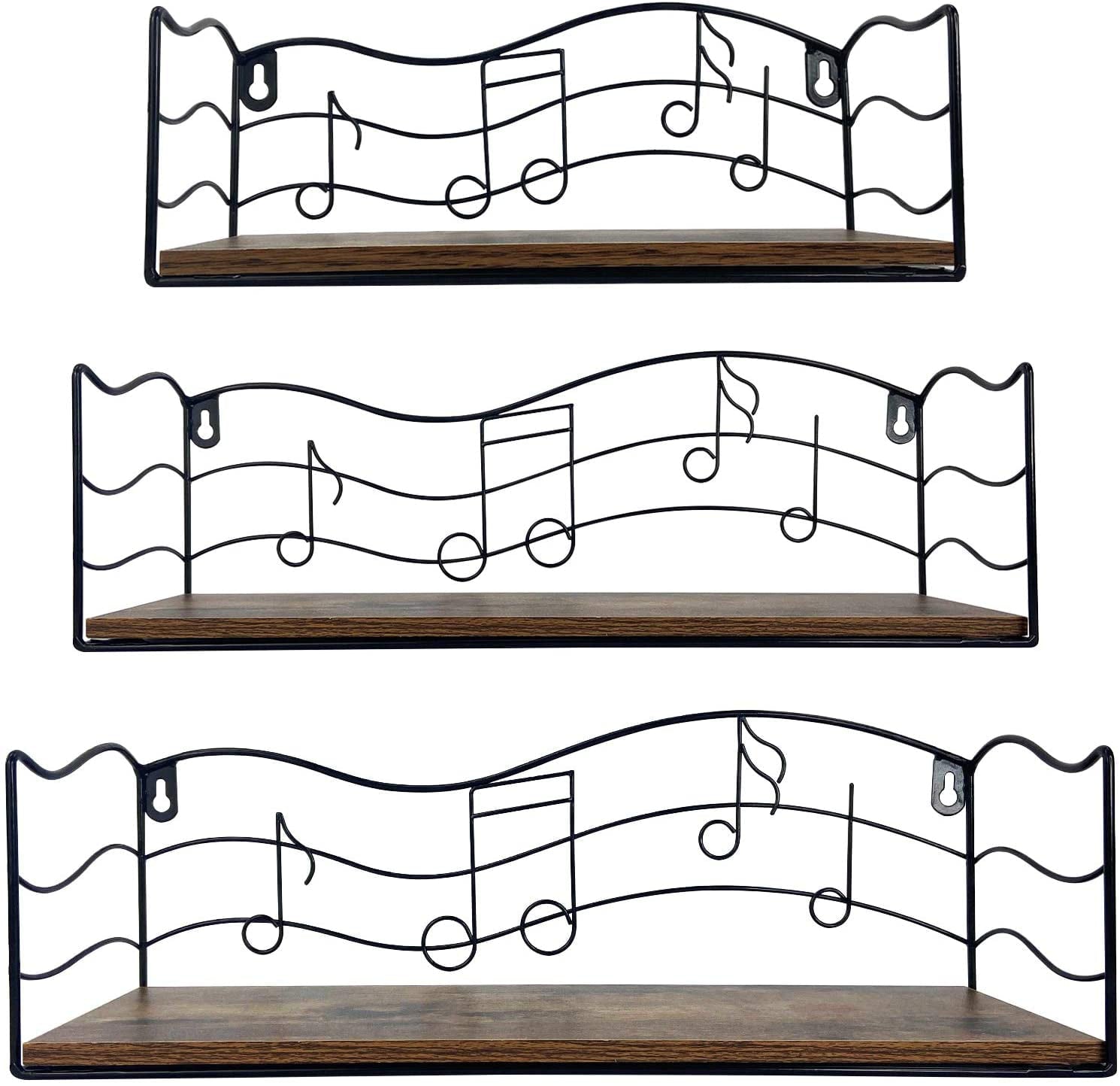 Music Notes Wall Shelf Set of 3, Floating Shelf for Living Room, Bedroom, Wall Mounted