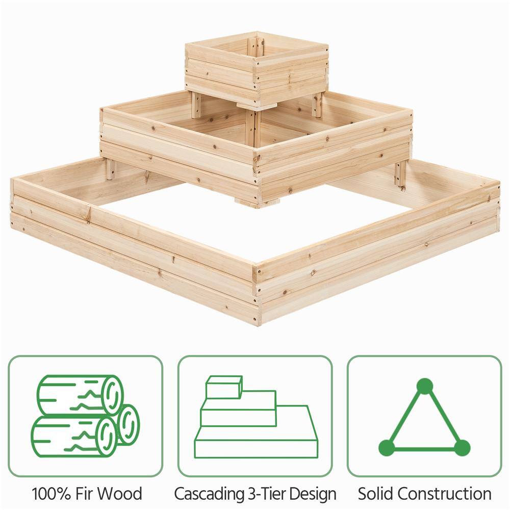 Yaheetech 44.5 in. x 44.5 in. 3-Tier Fir Wood Raised Garden Bed for Plants Vegetables Outdoor Gardening DY02og0001
