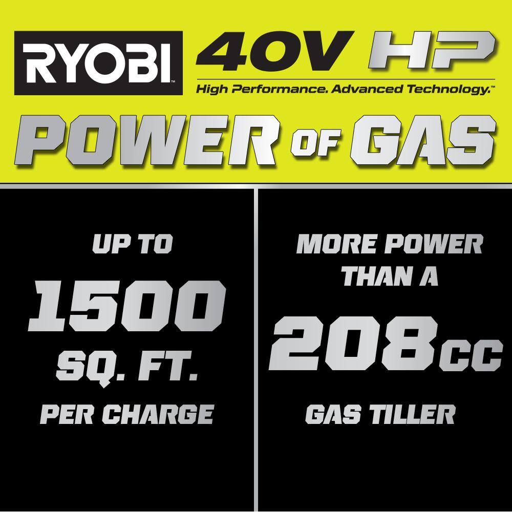 RYOBI 40V HP Brushless 16 in. Front Tine Tiller with Adjustable Tilling Width with 6.0 Ah Battery and Quick Charger RY40730