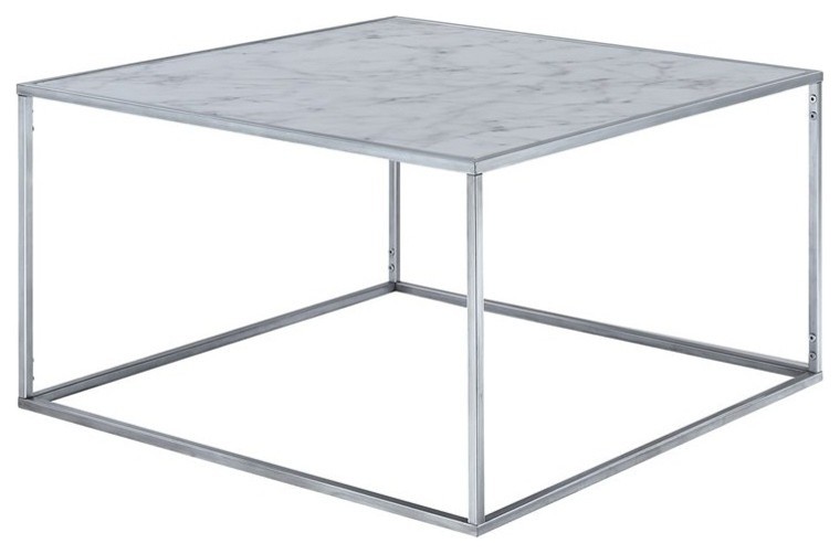 Convenience Concepts Gold Coast Faux Marble Coffee Table in Silver Metal Frame   Contemporary   Coffee Tables   by Homesquare  Houzz