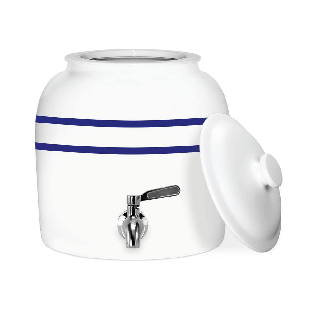 GEO Porcelain Ceramic B.P.A. and Lead Free Crock Water Dispenser Stainless Steel Faucet with Included Lid CKOVIBLUS