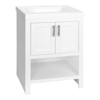 Glacier Bay Spa 24.5 in. W x 18.8 in. D x 35.5 in. H Single Sink Bath Vanity in White with White Cultured Marble Top and Mirror PPSPAWHT24MY