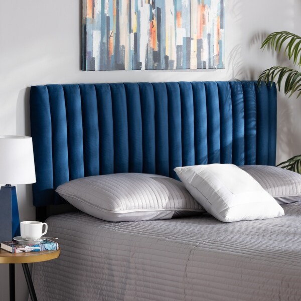 Emile Modern andContemporary Velvet Upholstered Wood Headboard-Navy Blue - - 35045352