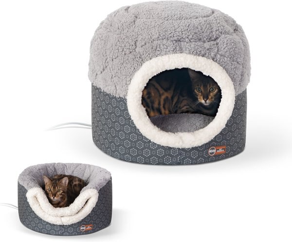 KandH Pet Products Thermo-Pet Nest Covered Indoor Heated Cat Bed House， Gray， Small