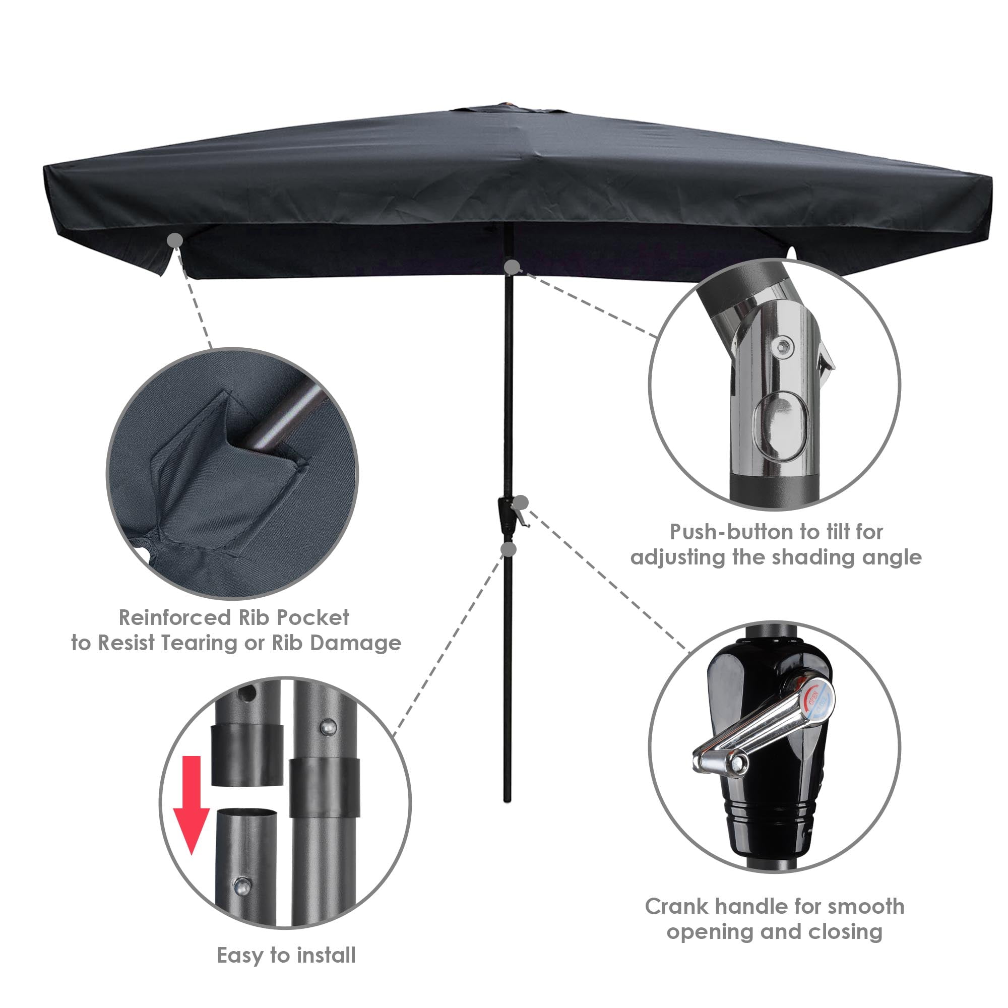 Yescom 99" Black Rectangle Table and Market Patio Umbrella