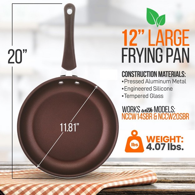 Nutrichef 12 x27 x27 Large Fry Pan Non stick High qualified Kitchen Cookware Brown